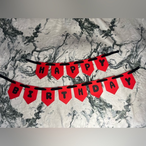 Happy Birthday Banner Garland Red & Black - Picture 1 of 2
